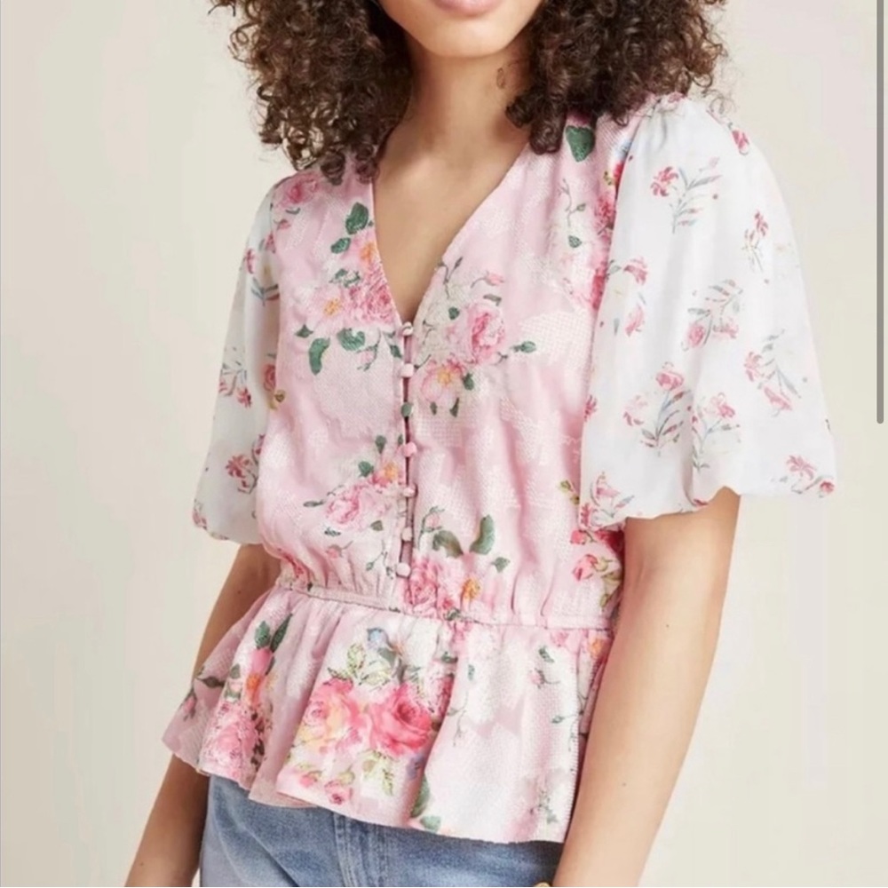 Hemant & Nandita Rose Garden Floral Peplum Top